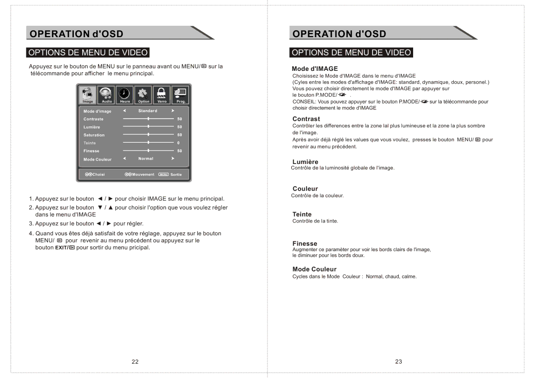 Curtis LCD2424A manual Options DE Menu DE Video 