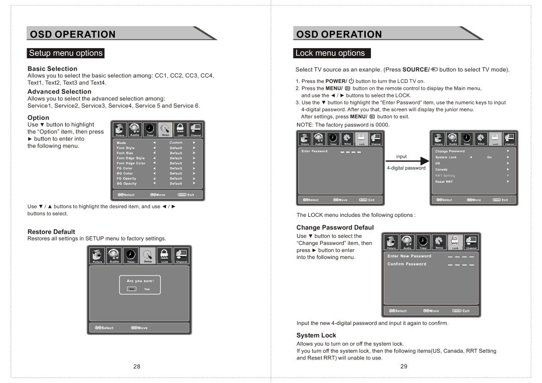 Curtis LCD2603A manual Lock menu options 