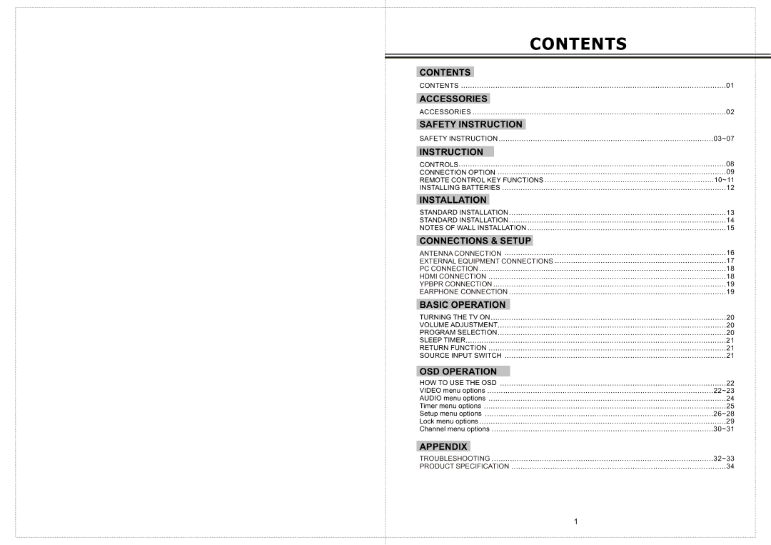 Curtis LCD2603A manual Contents 