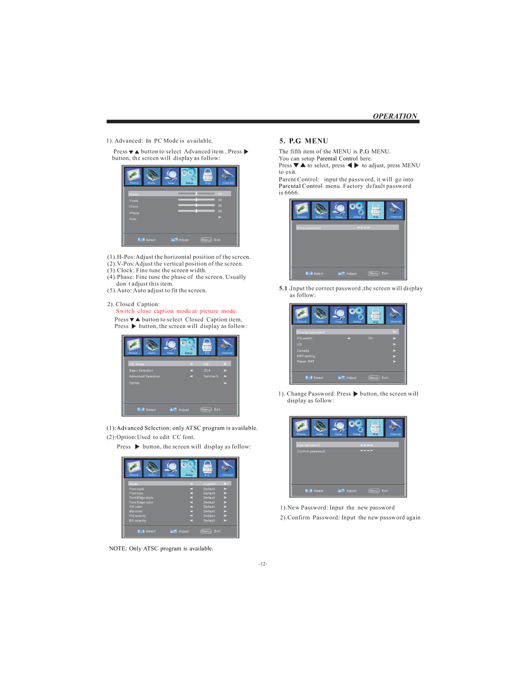 Curtis LCD2622A user manual G Menu 