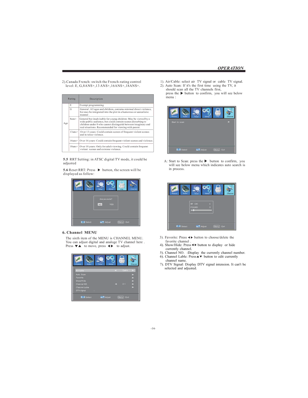 Curtis LCD2622A user manual Channel Menu 