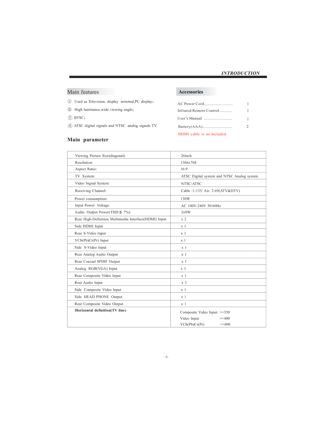 Curtis LCD2622A user manual Main parameter 