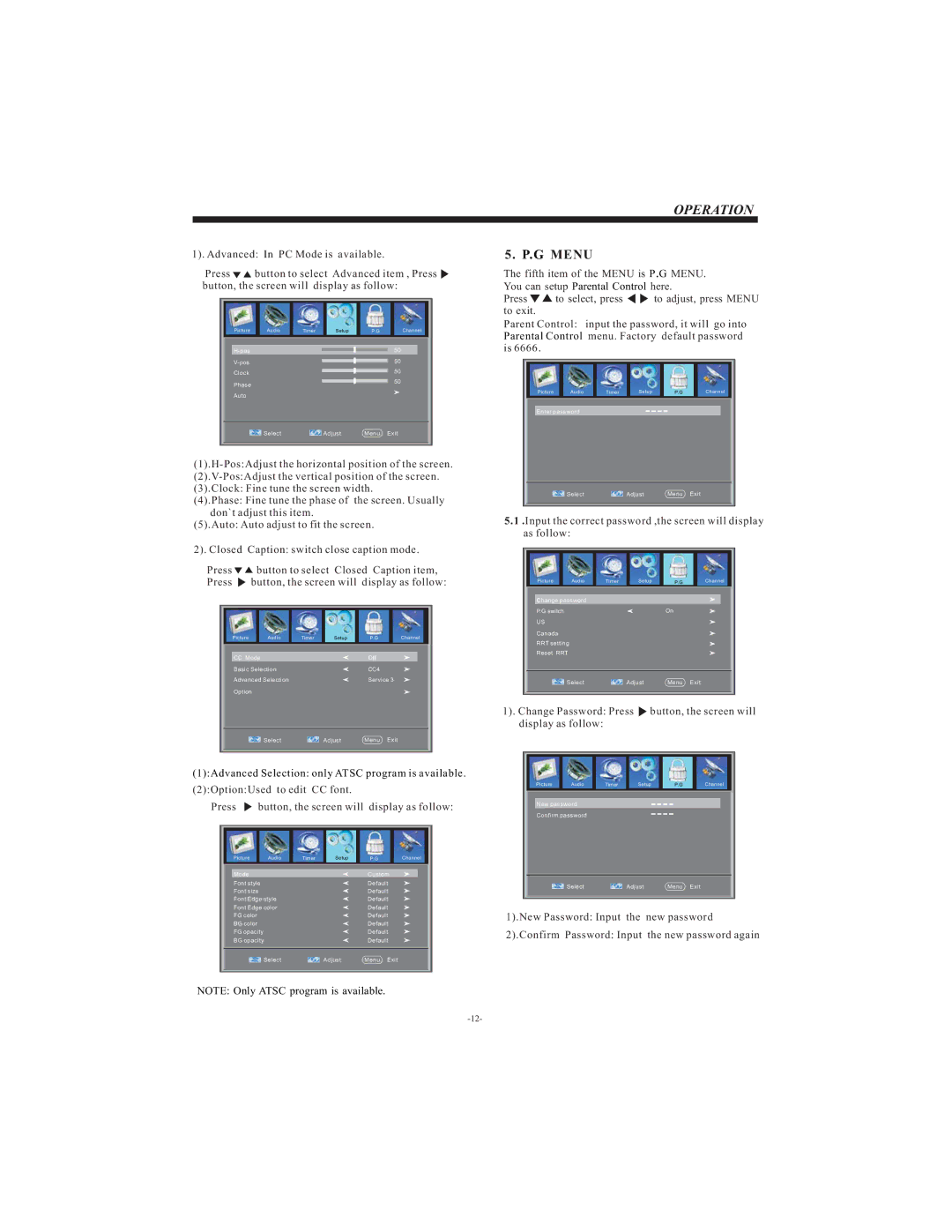 Curtis LCD3202A user manual G Menu 