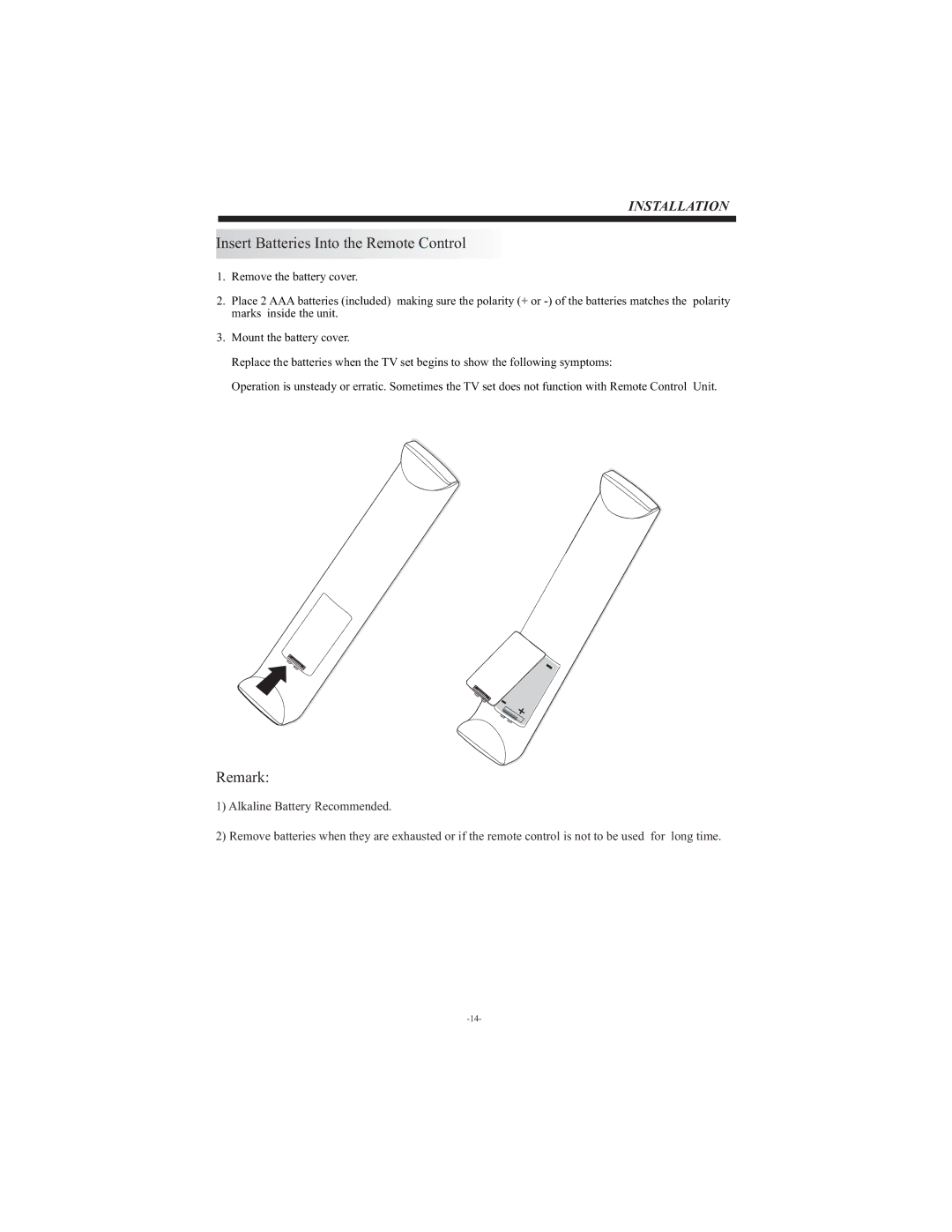 Curtis LCD3213 user manual Insert Batteries Into the Remote Control 