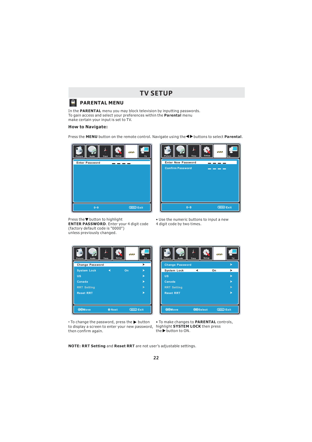 Curtis LCD3718A instruction manual Parental Menu 