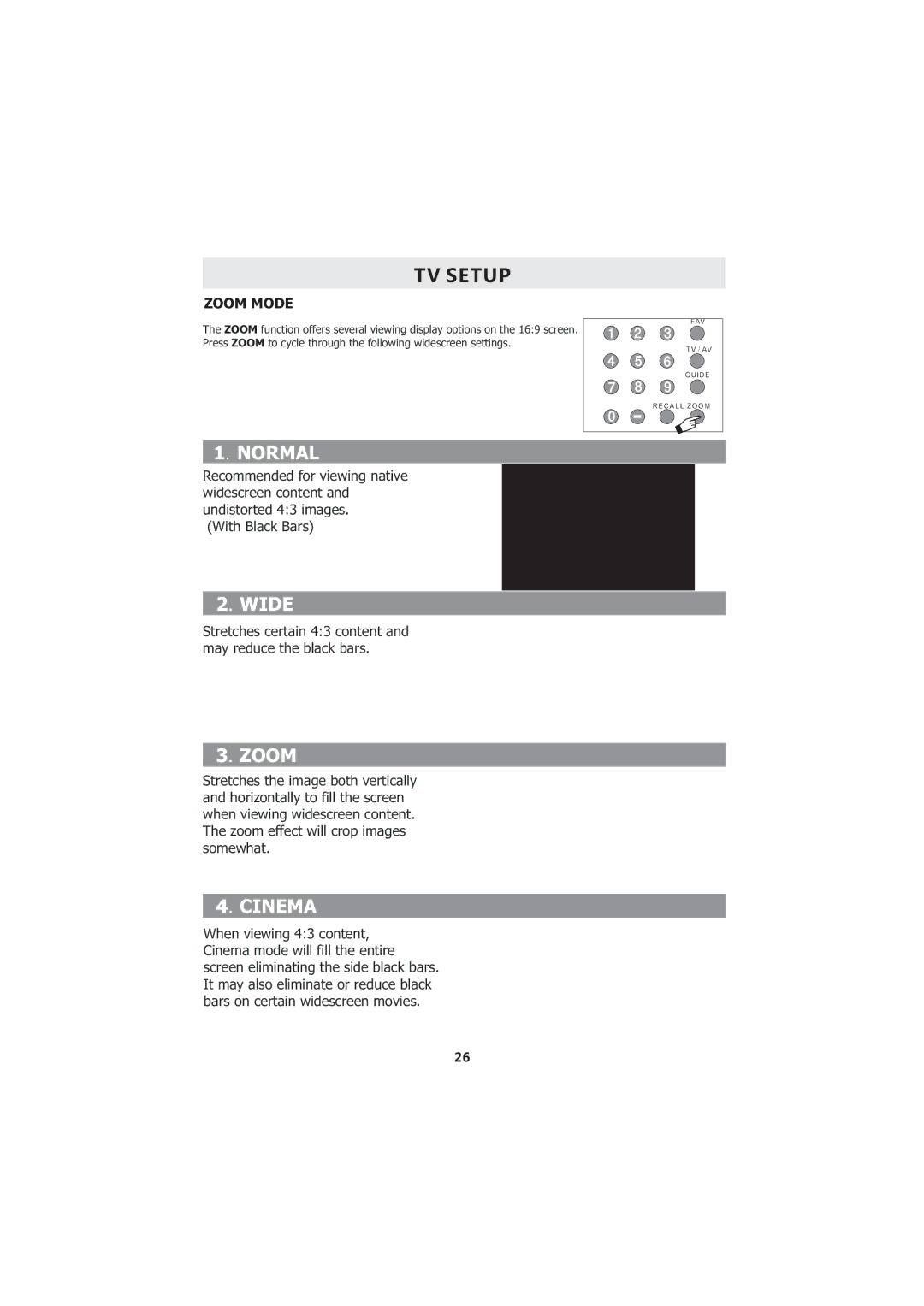 Curtis LCD3718A instruction manual Normal, Zoom Mode 