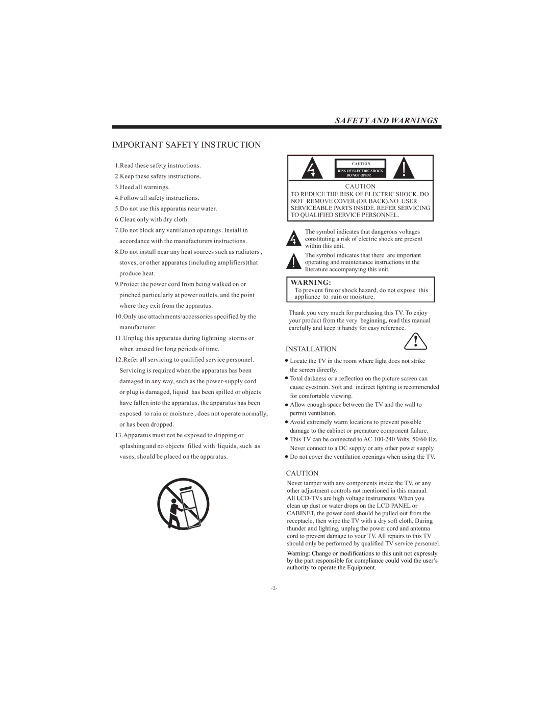 Curtis LCD3798 user manual Important Safety Instruction, Safety and Warnings 