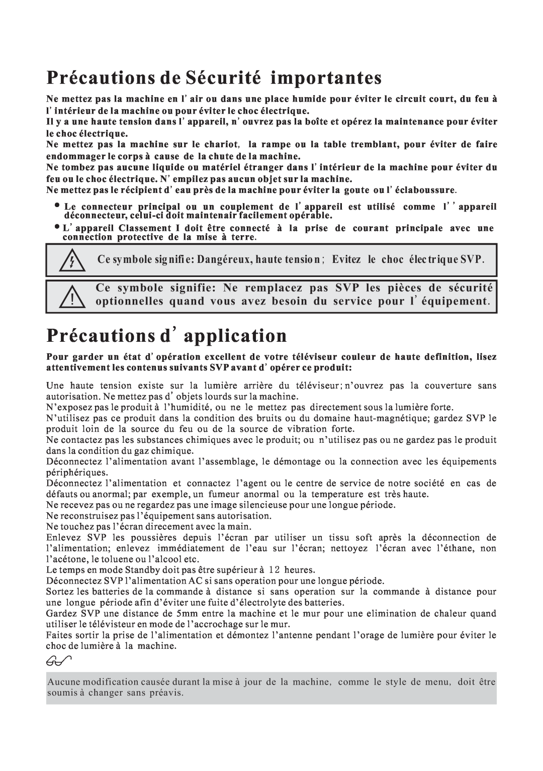 Curtis LCDVD152 manual Précautions de Sécurité importantes, Précautions d application 