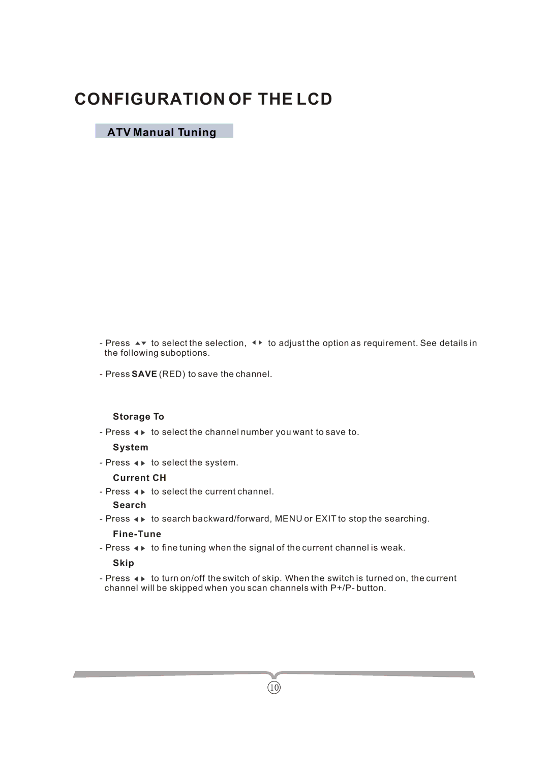 Curtis LCDVD152UK manual ATV Manual Tuning, Skip 