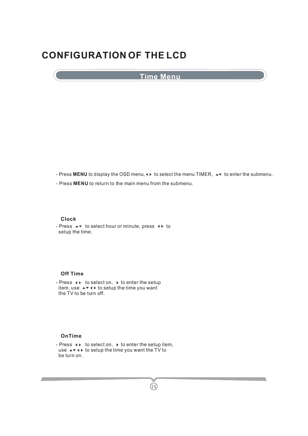 Curtis LCDVD152UK manual Time Menu, Off Time 