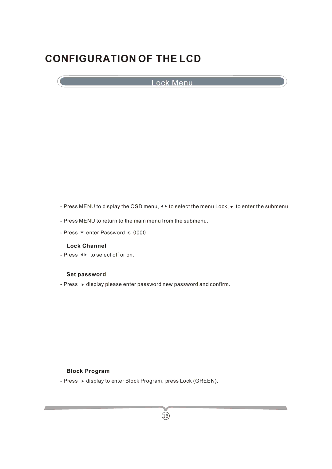 Curtis LCDVD152UK manual Lock Menu 