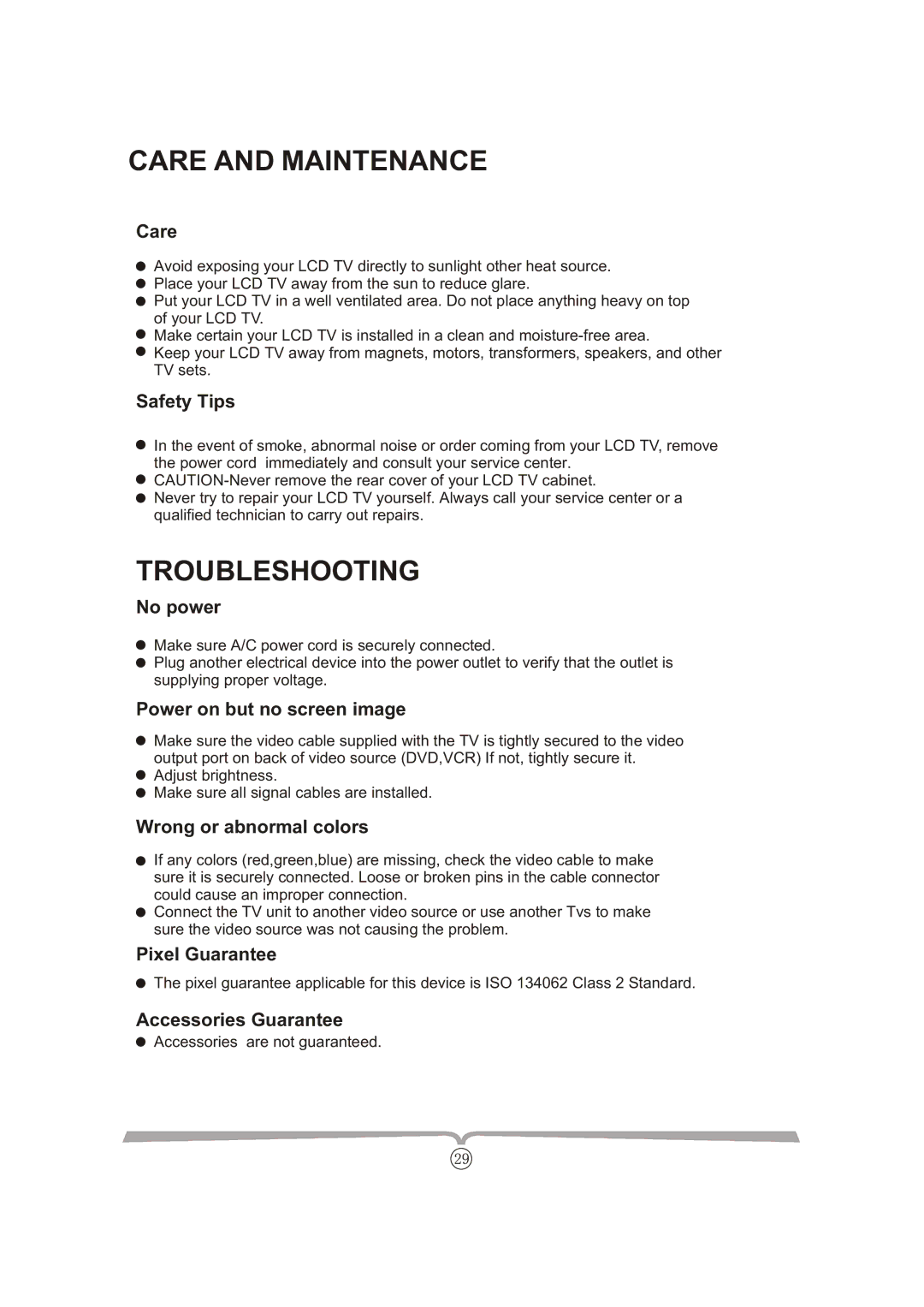 Curtis LCDVD152UK manual Care and Maintenance, Troubleshooting 