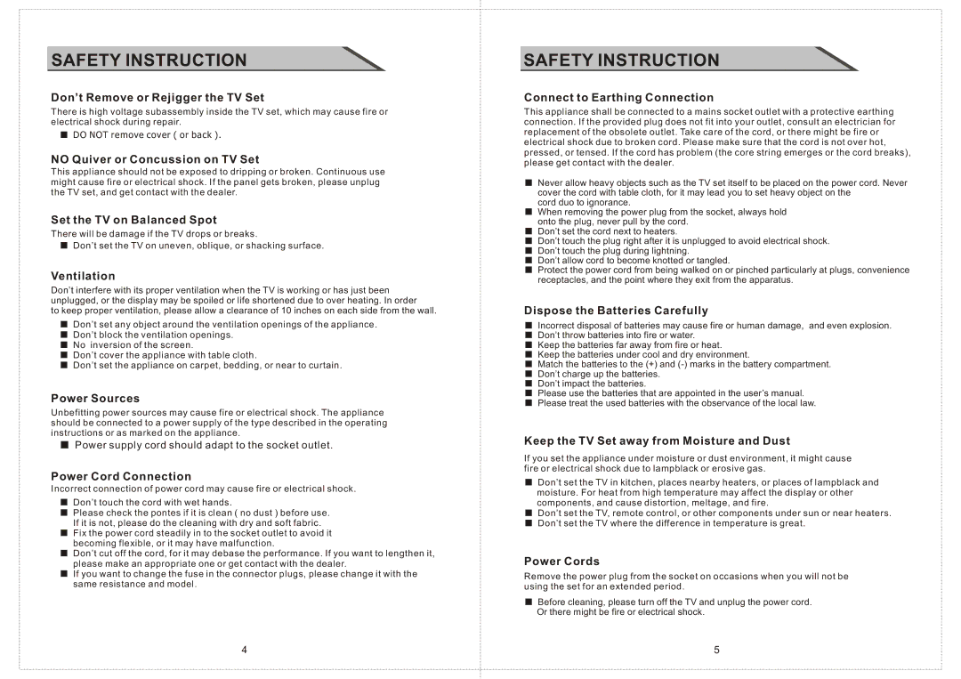 Curtis LCDVD156 manual Don’t Remove or Rejigger the TV Set, No Quiver or Concussion on TV Set, Set the TV on Balanced Spot 