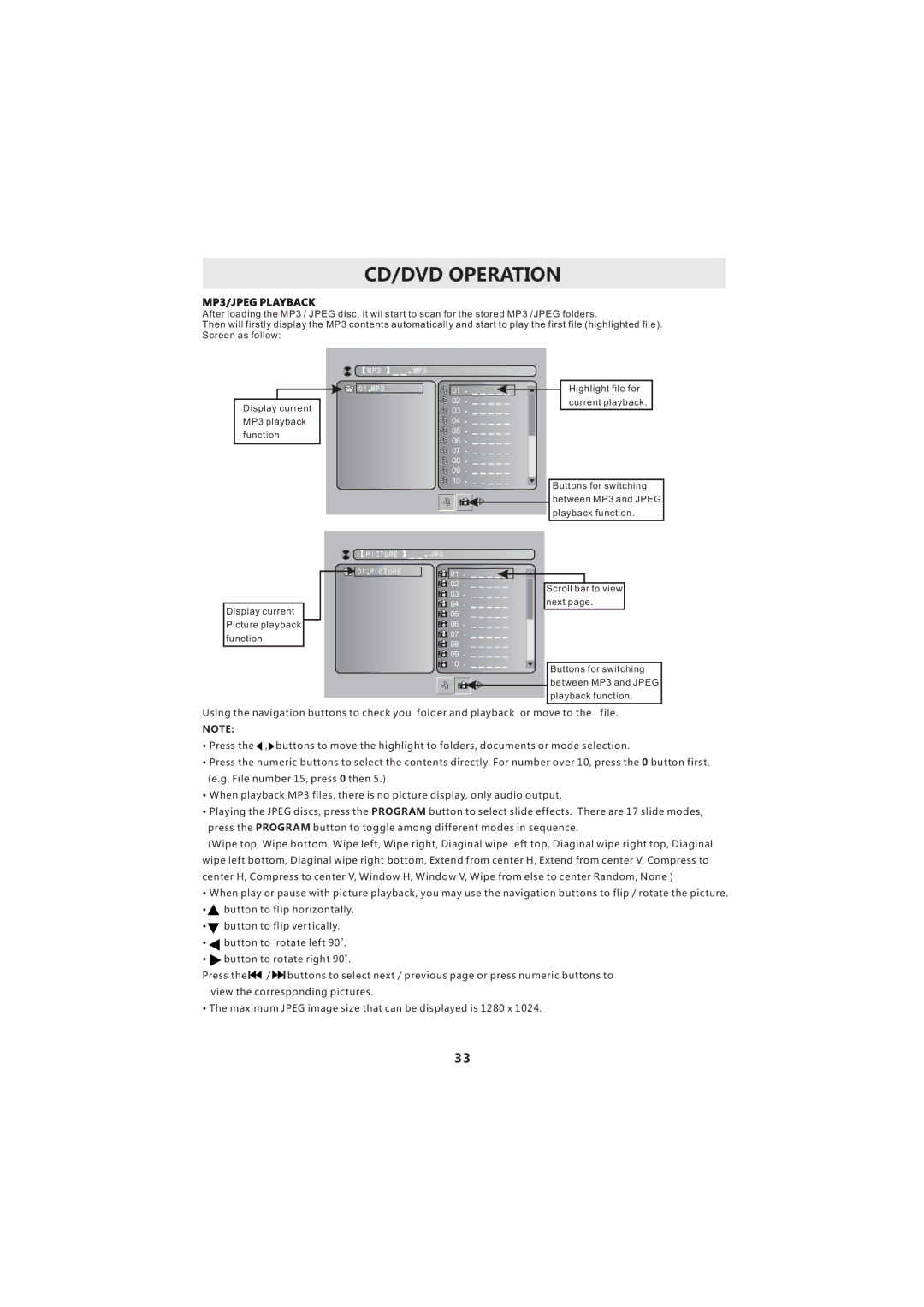 Curtis LCDVD193A instruction manual MP3/JPEG Playback 