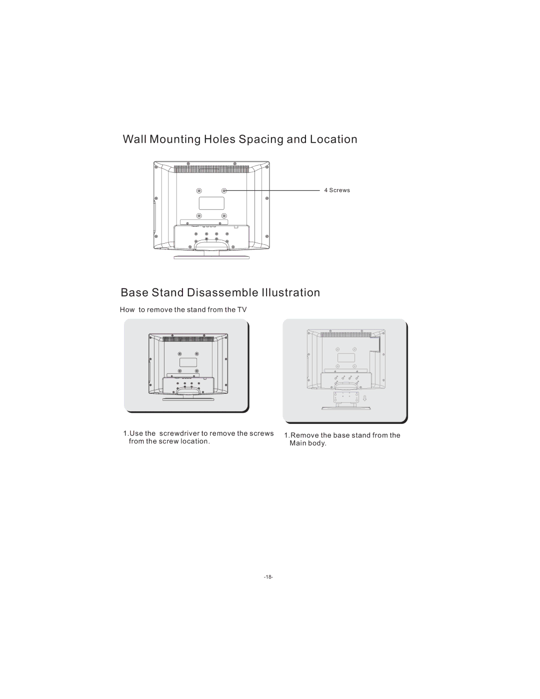 Curtis LCDVD194 user manual Wall Mounting Holes Spacing and Location 