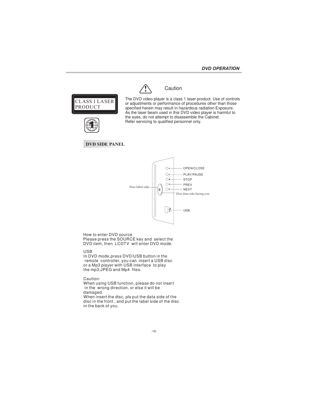 Curtis LCDVD194 user manual DVD Side Panel, How to enter DVD source 