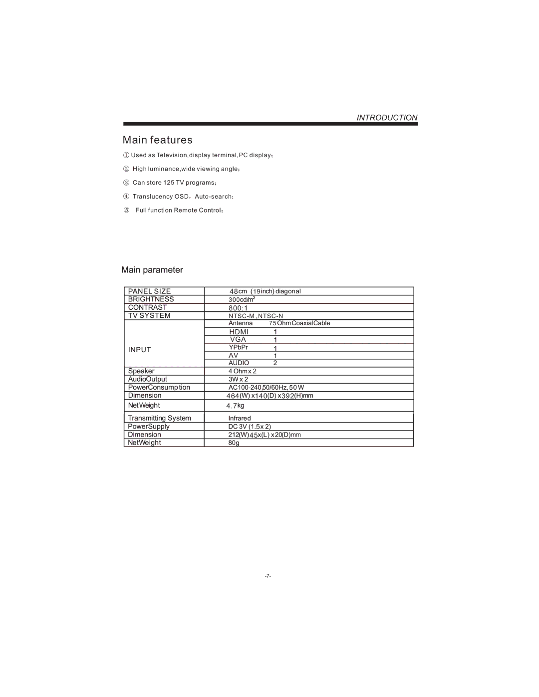 Curtis LCDVD194 user manual Main features 