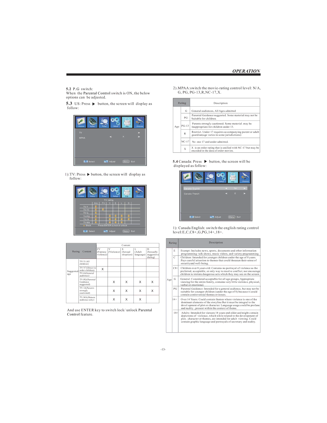 Curtis LCDVD194A user manual Canada Press button, the screen will be displayed as follow 