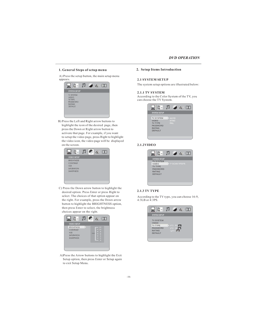 Curtis LCDVD194A user manual System Setup, TV System 