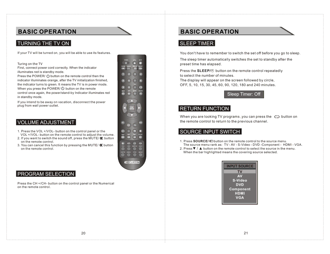 Curtis LCDVD2223AC manual Basic Operation 