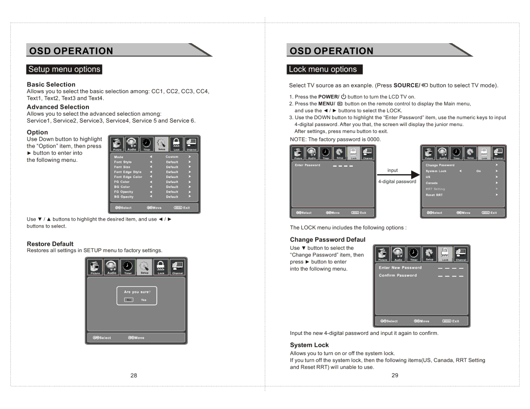 Curtis LCDVD2223AC manual Lock menu options 