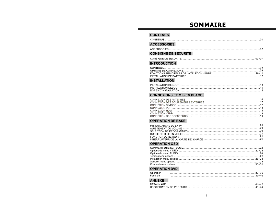 Curtis LCDVD2223AC manual Sommaire 