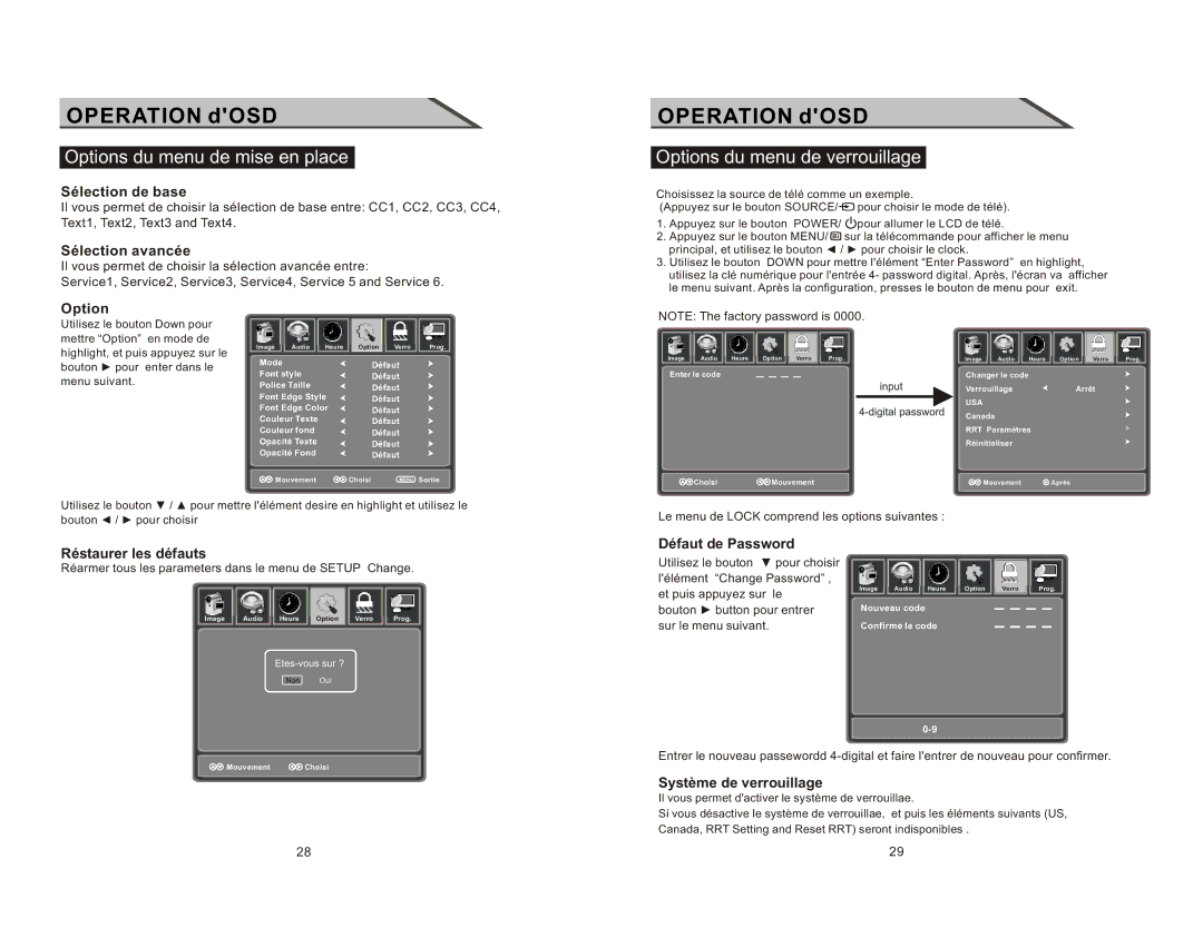 Curtis LCDVD2223AC manual Options du menu de verrouillage 