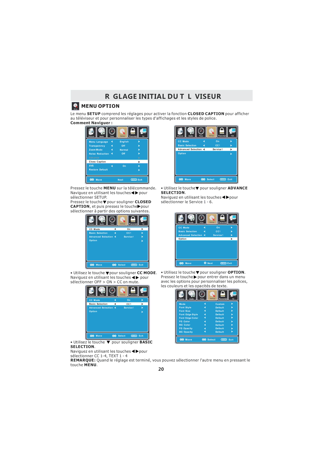 Curtis LCDVD2224A manuel dutilisation Utilisez le touche pour souligner Advance Selection 