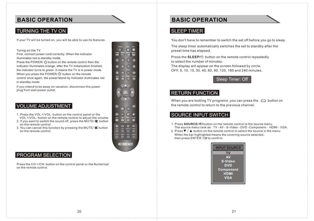 Curtis LCDVD2234A manual Basic Operation 