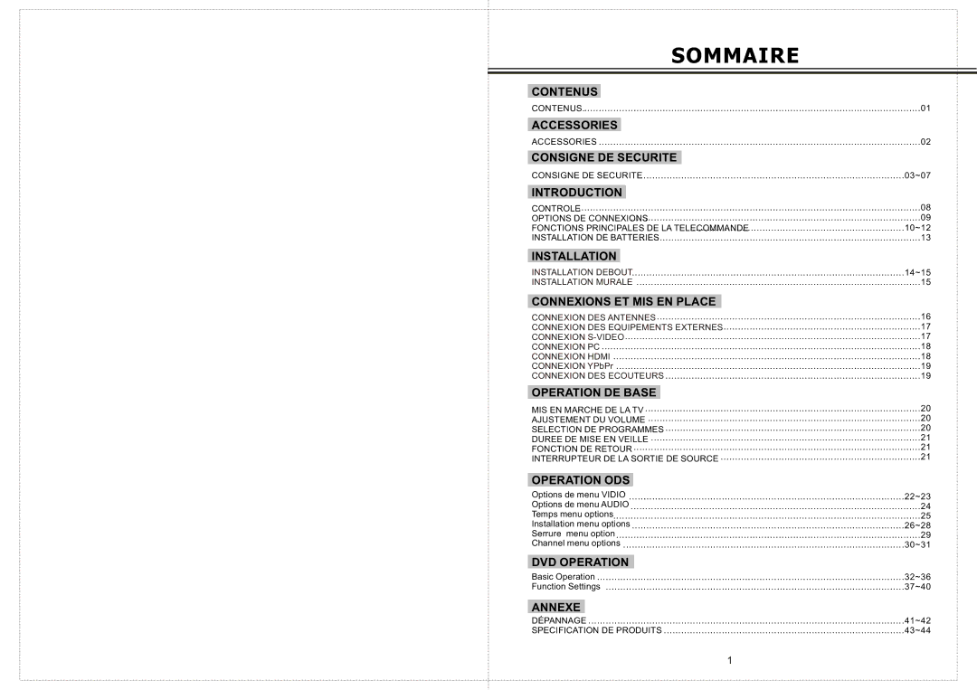 Curtis LCDVD2234A manual Sommaire 