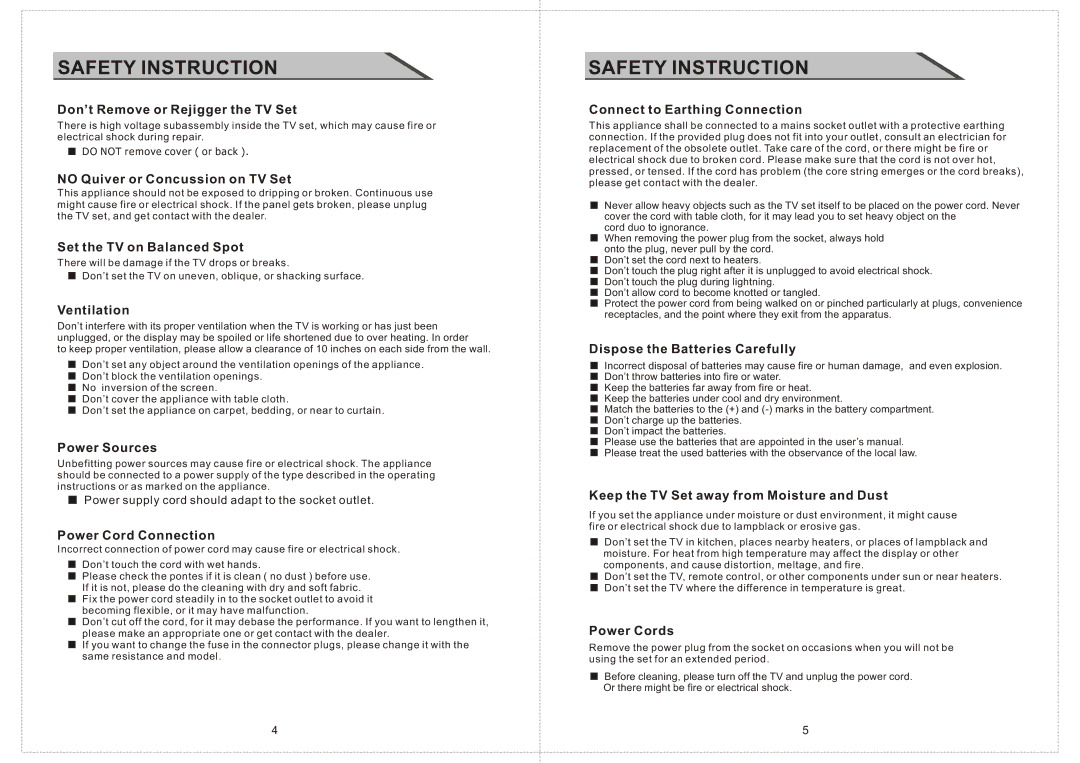 Curtis LCDVD2234A Don’t Remove or Rejigger the TV Set, No Quiver or Concussion on TV Set, Set the TV on Balanced Spot 