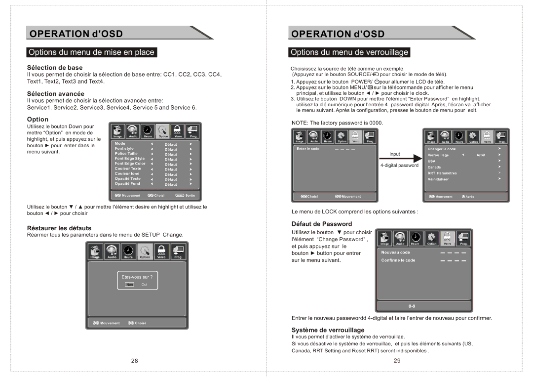 Curtis LCDVD2234A manual Options du menu de verrouillage 