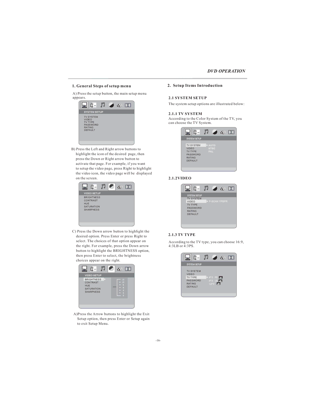 Curtis LCDVD3202A user manual General Steps of setup menu 