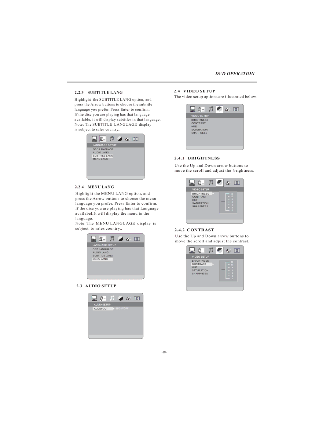 Curtis LCDVD3202A user manual Audio Setup 