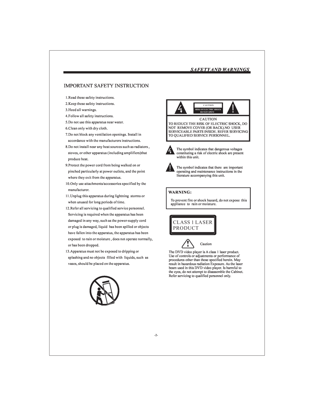 Curtis LCDVD3202A user manual Important Safety Instruction, CLASS 1 LASER PRODUCT, Safety And Warnings 