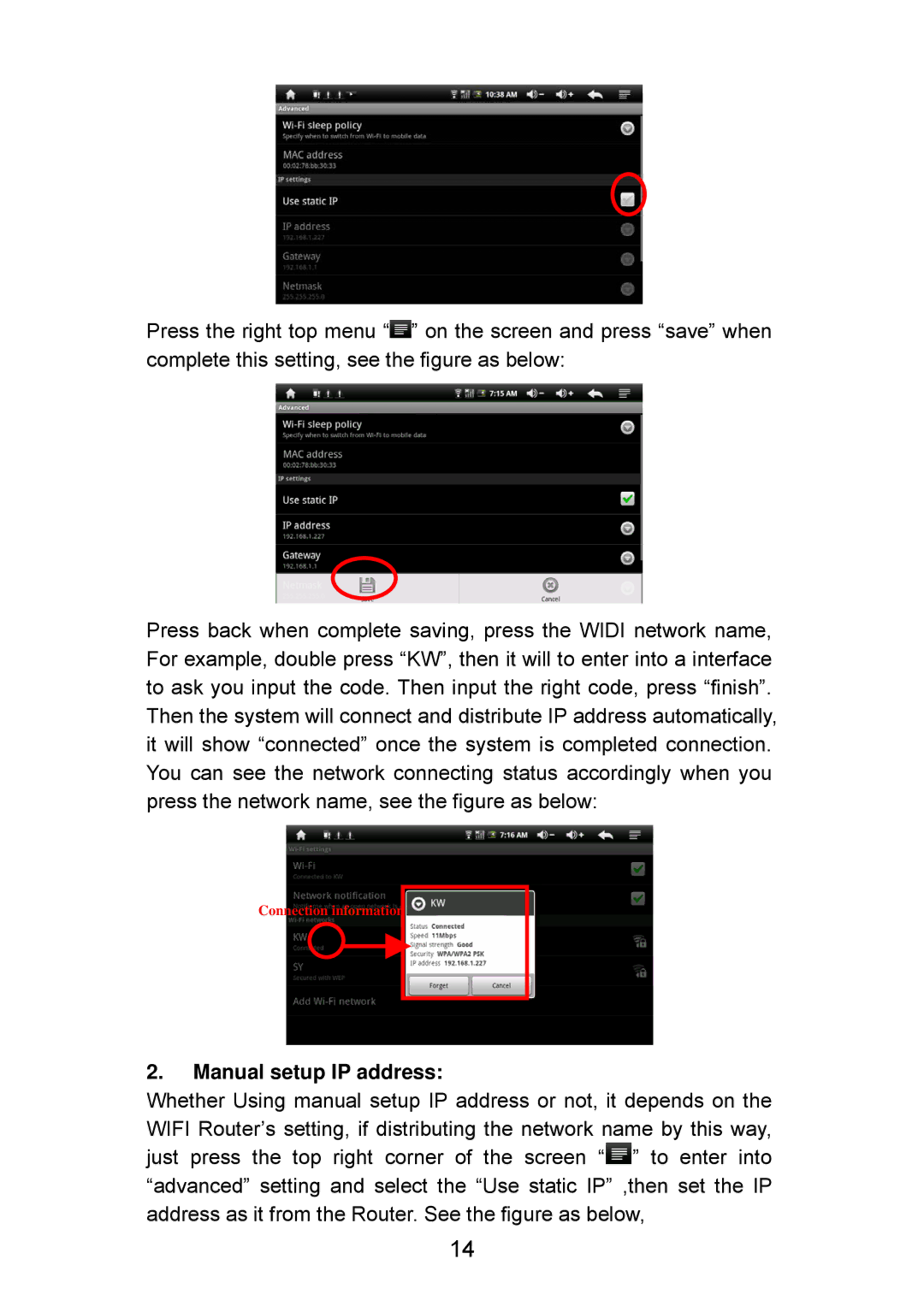 Curtis LT7028 manual Manual setup IP address 