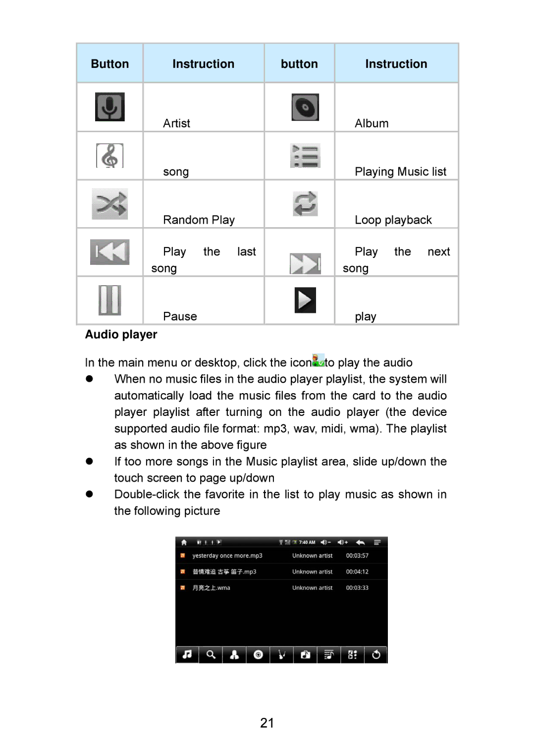 Curtis LT7028 manual Button Instruction, Audio player 