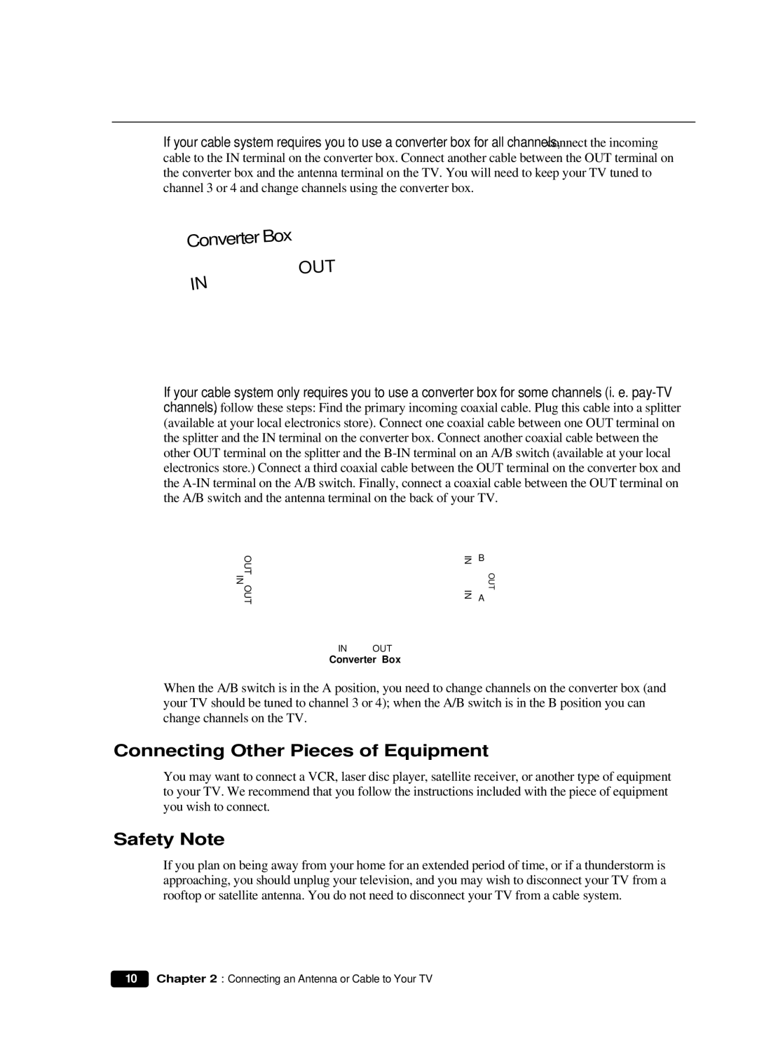 Curtis Mathes CM 13102 owner manual Connecting Other Pieces of Equipment, Safety Note 