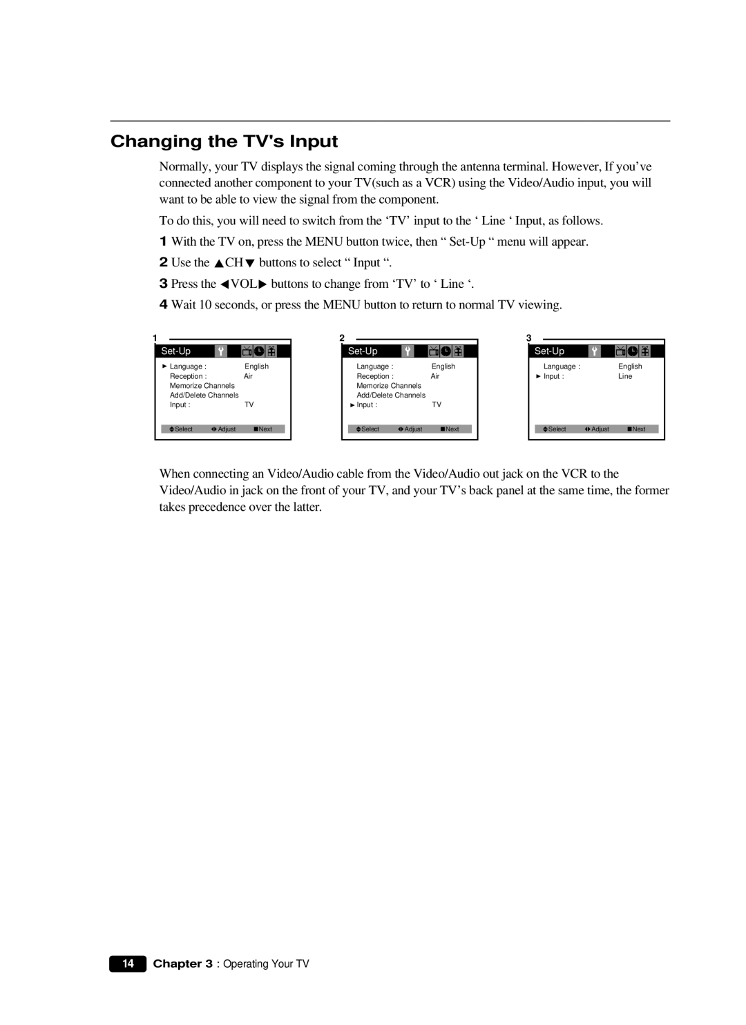 Curtis Mathes CM 13102 owner manual Changing the TVs Input 