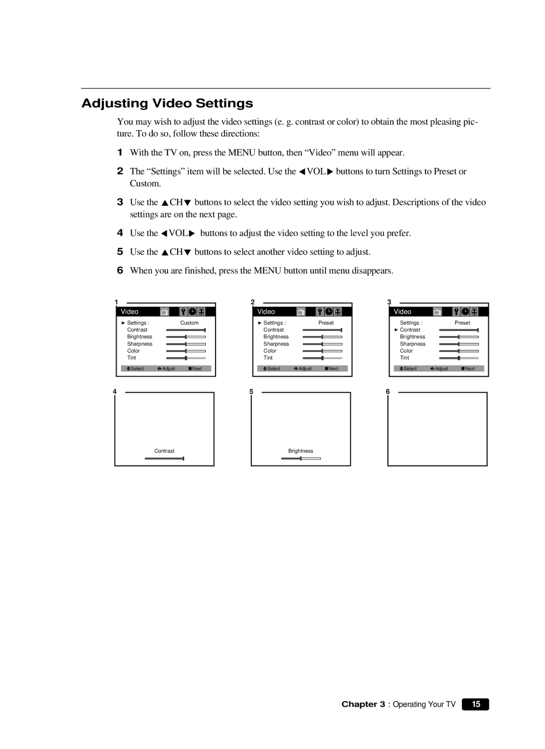 Curtis Mathes CM 13102 owner manual Adjusting Video Settings 