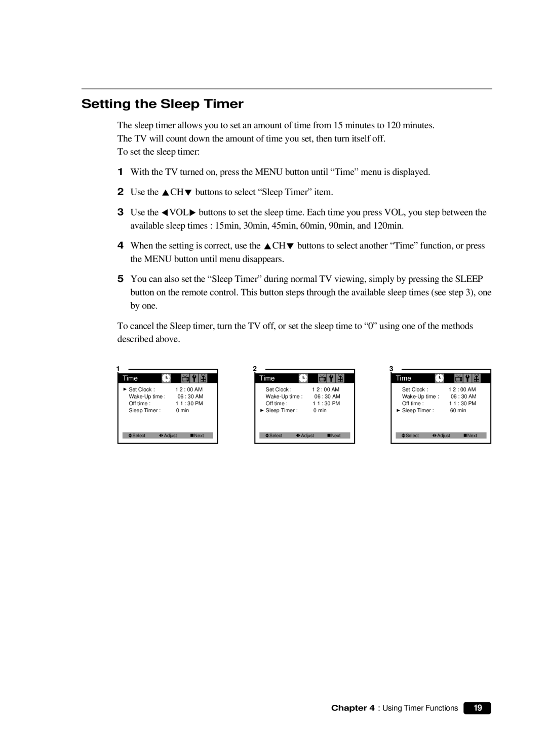 Curtis Mathes CM 13102 owner manual Setting the Sleep Timer 