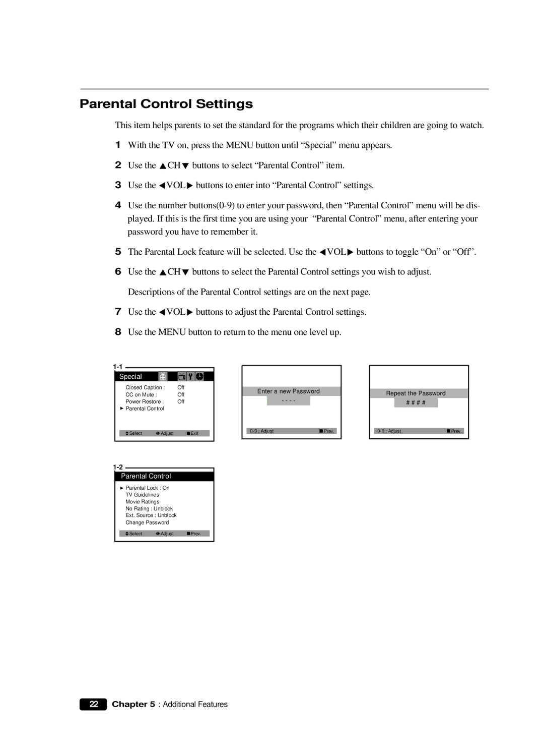 Curtis Mathes CM 13102 owner manual Parental Control Settings 