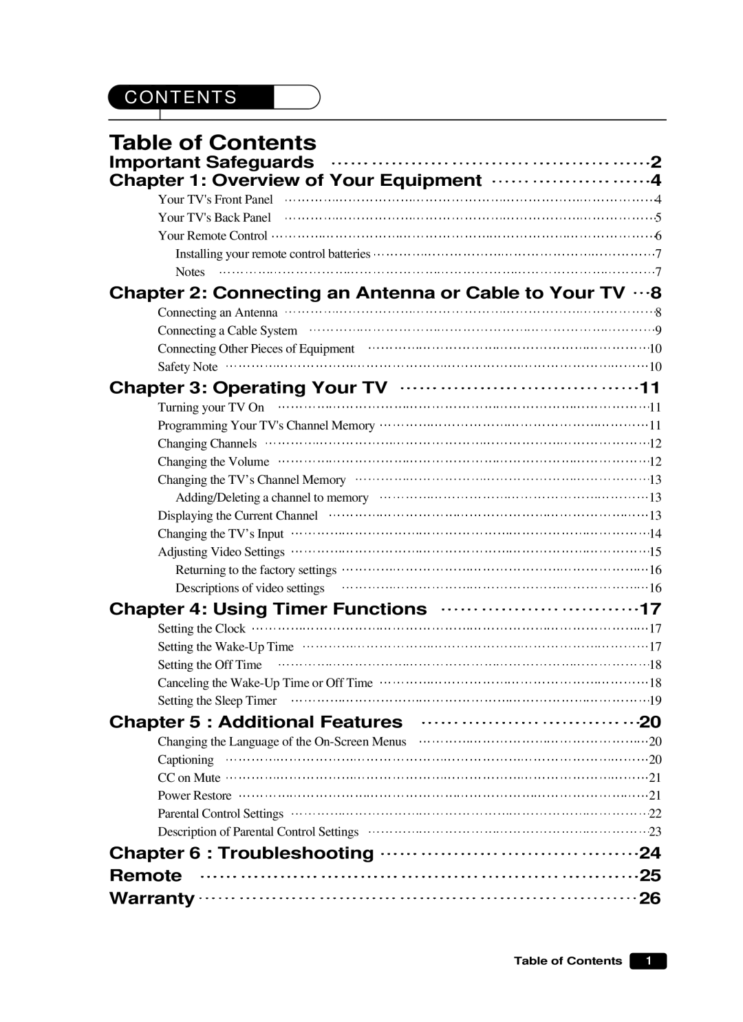 Curtis Mathes CM 13102 owner manual Table of Contents 