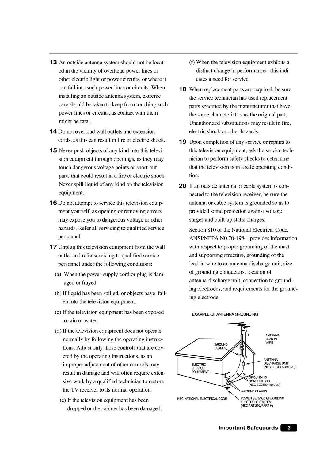 Curtis Mathes CM 13102 owner manual Important Safeguards 