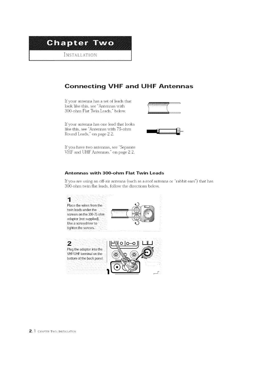 Curtis Mathes CM 19033S owner manual Connecting VHF and OHF Antennas, Antennas with 300-ohm Flat Twin Leads 