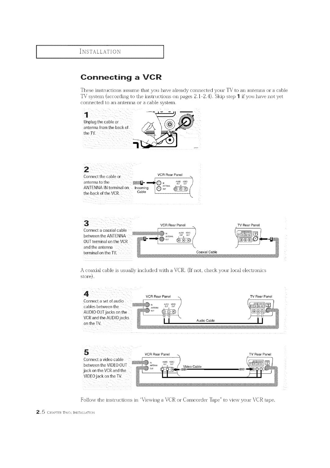 Curtis Mathes CM 19033S owner manual Connecting a VCR, Antenna in terminal on, Back of the VCR CableI, Tape 