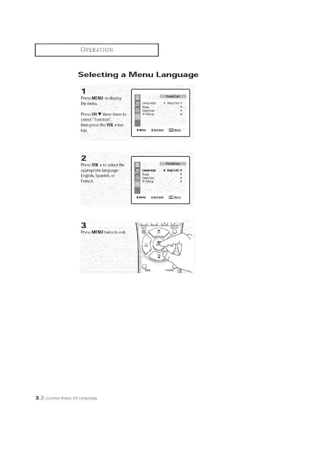 Curtis Mathes CM 19033S owner manual Seectin 9 a Menu Language 