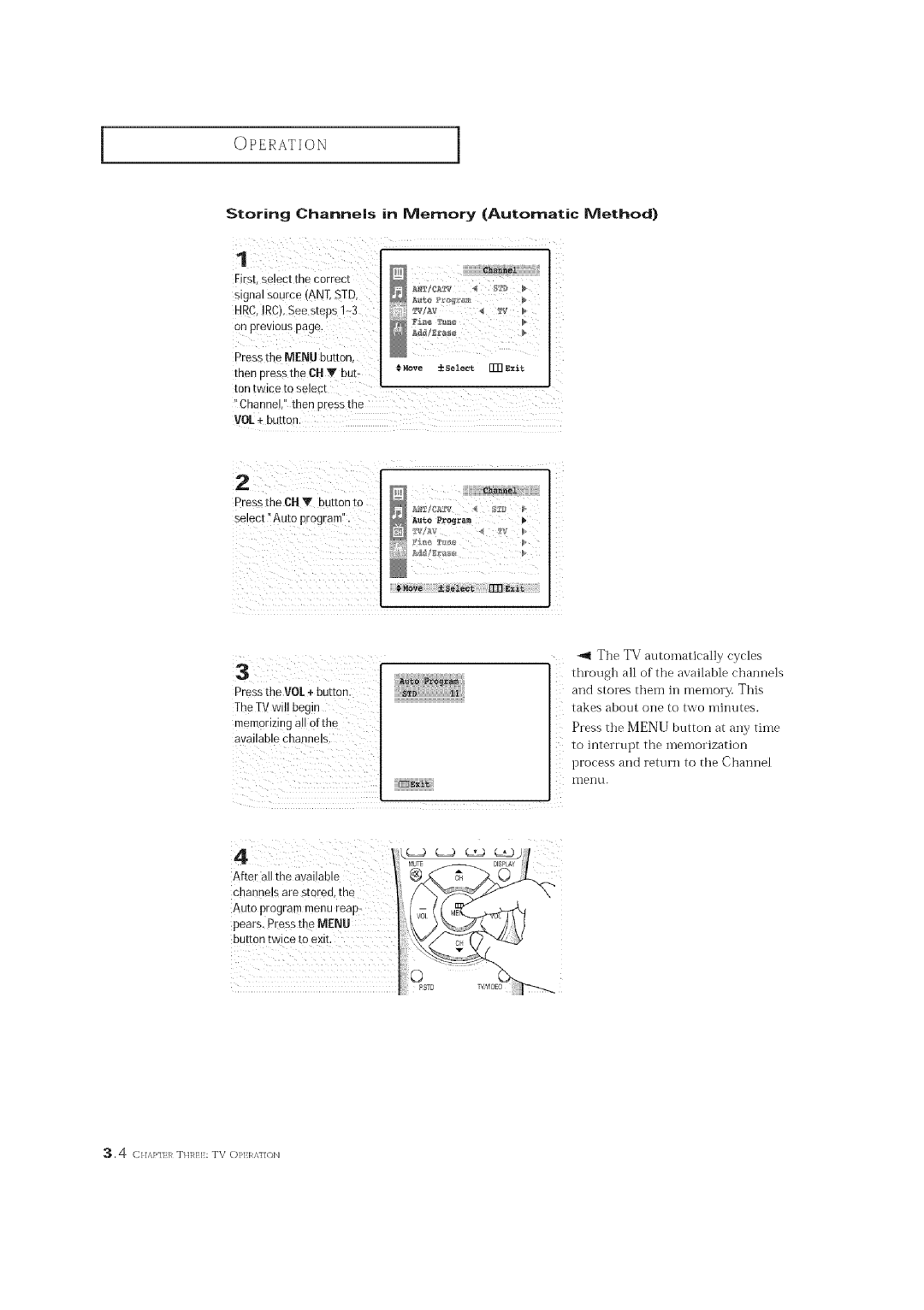 Curtis Mathes CM 19033S Storing Channels in Memory Automatic Method, Aterall the available Auto Program menu reap 