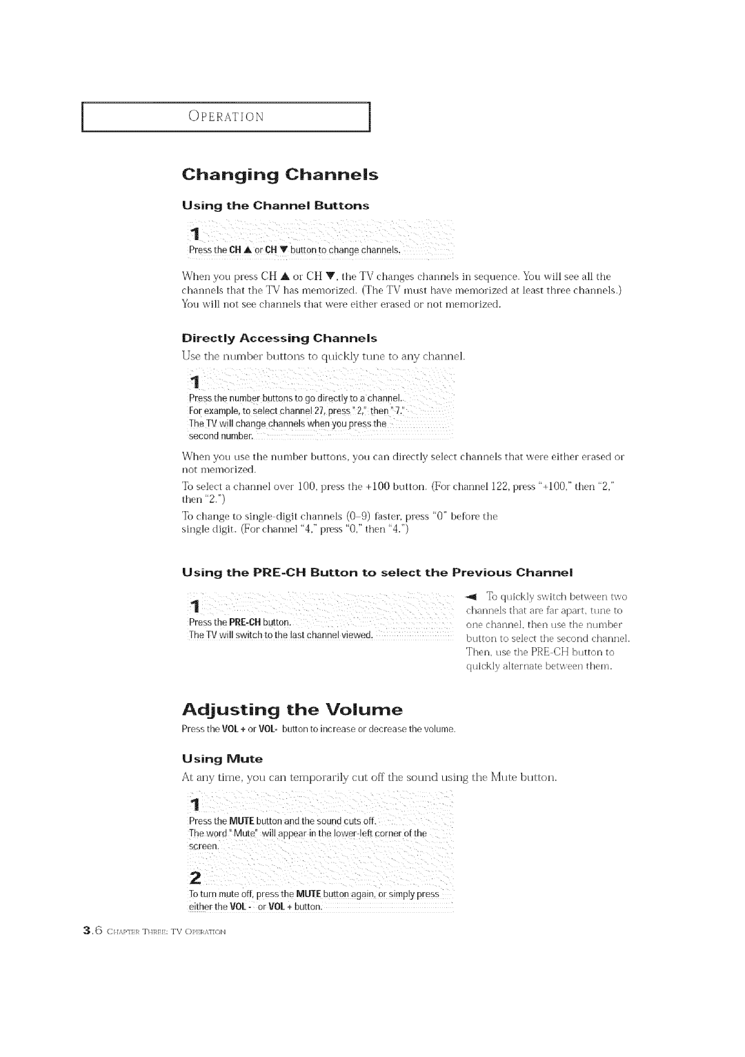 Curtis Mathes CM 19033S owner manual Changing Channels, Adjusting, Volume, Using the Channel Buttons, Using Mute 