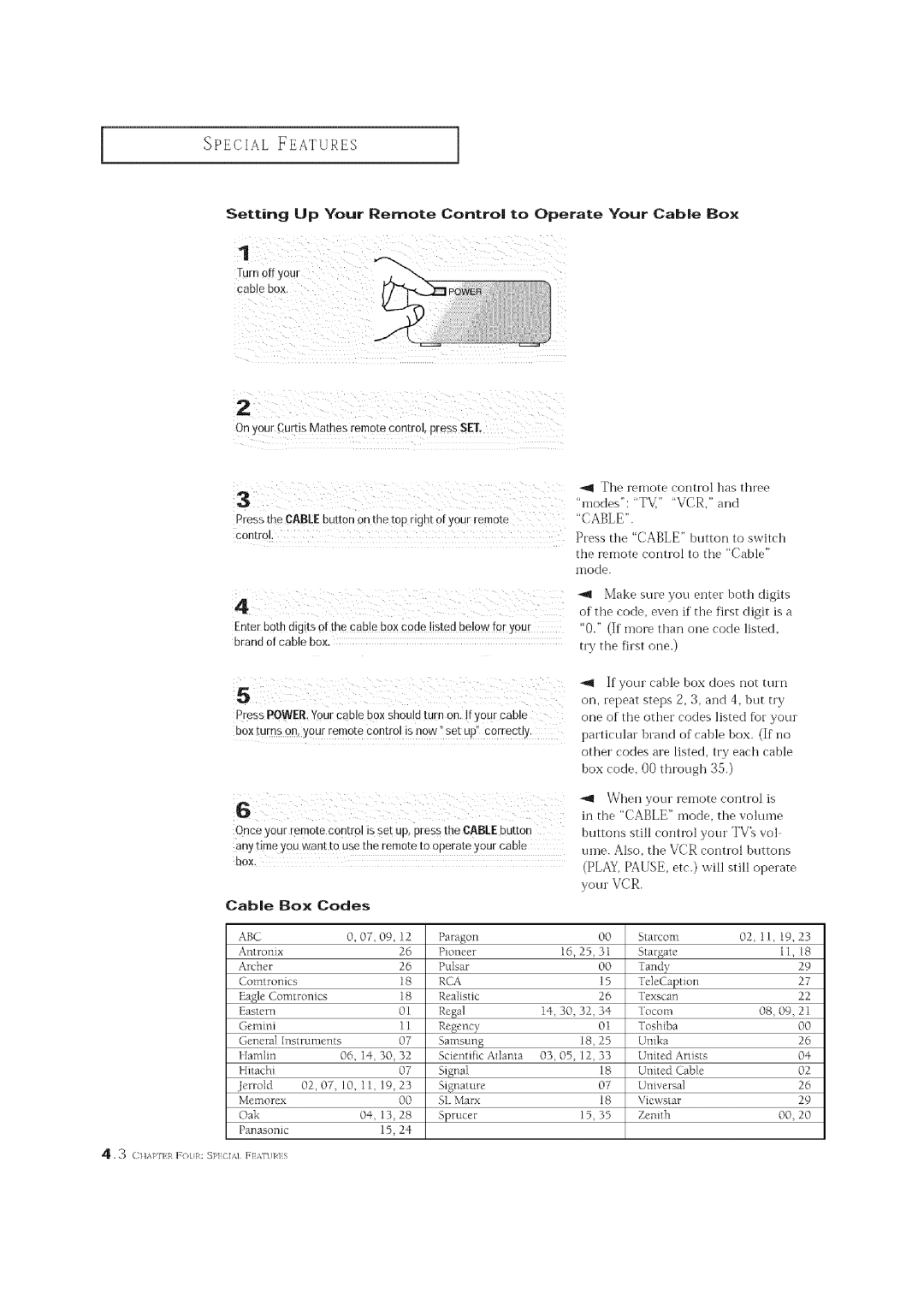 Curtis Mathes CM 19033S Setting Up Your Remote Control to Operate Your Cable Box, Brand of cable box Try First One 
